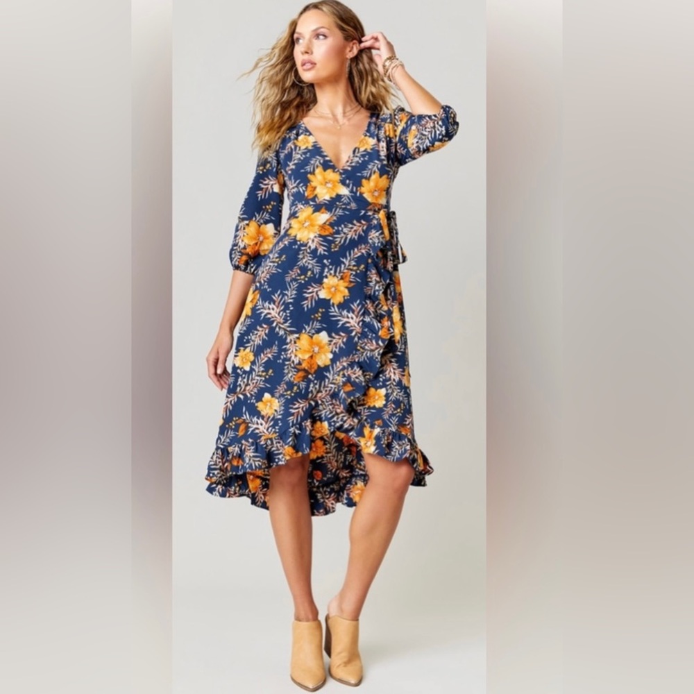 Francesca's Blue Rain NWT Floral Wrap Dress XS Hi-Low Ruffle Boho - Picture 8 of 8